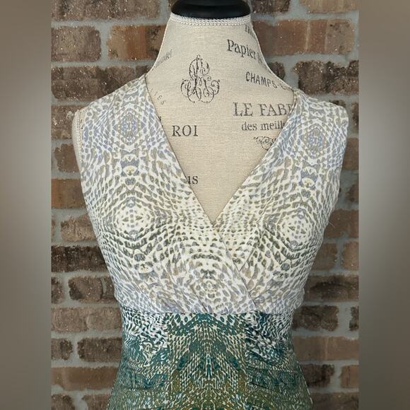 Calvin Klein green brown ombré reptile print batik style stretch dress small - Picture 6 of 11